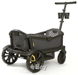 Veer All Terrain Cruiser Twin Kids Double Stroller Wagon with Canopy & Basket Gray