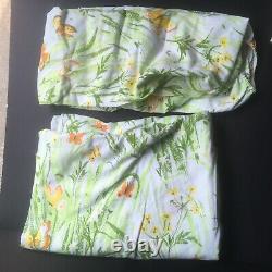 Vintage 70s TWIN SET 9 PIECES Butterfly Wildflowers Blanket Sheet Pillowcases