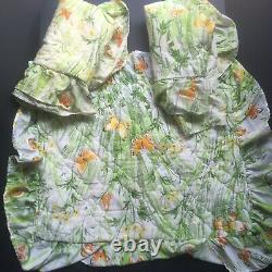 Vintage 70s TWIN SET 9 PIECES Butterfly Wildflowers Blanket Sheet Pillowcases