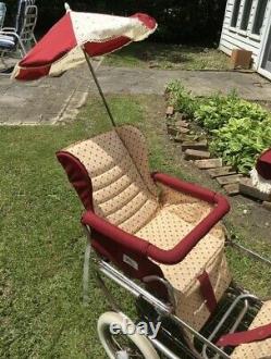 Vintage Peg Perego Twin Double Stroller Red Canopy And Umbrella