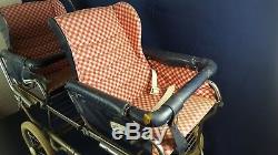 Vintage Perego Double Twin Baby Carriage Pram Blue Red Gingham Removeable Seats