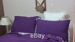Violet Pom Pom Linen Bedding Set Queen Comforter Twin Full Queen King Duvet Set