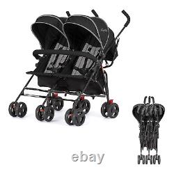 Volgo Twin Umbrella Stroller in Black, Lightweight Double Stroller Adjustable