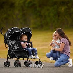 Volgo Twin Umbrella Stroller in Black, Lightweight Double Stroller Adjustable