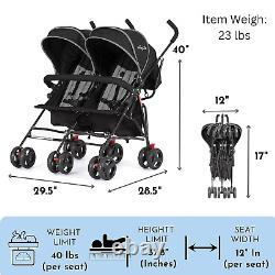 Volgo Twin Umbrella Stroller in Black, Lightweight Double Stroller Adjustable