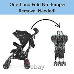 Volgo Twin Umbrella Stroller in Black, Lightweight Double Stroller Adjustable