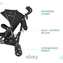 Volgo Twin Umbrella Stroller in Black, Lightweight Double Stroller for Infant &