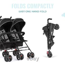 Volgo Twin Umbrella Stroller in Black, Lightweight Double Stroller for Infant &