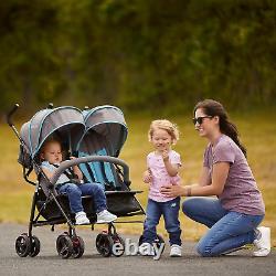 Volgo Twin Umbrella Stroller in Blue, Lightweight Double Stroller for Infant & T
