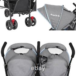 Volgo Twin Umbrella Stroller in Blue, Lightweight Double Stroller for Infant & T