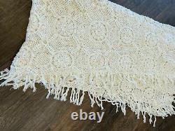 Vtg Crochet Twin Double Bedspread Boho Granny 77 x 89 Tassles Shabby White