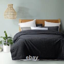 Washed 100% Waffle Cotton Duvet Cover In Black / Organic Cotton Twin Queen King