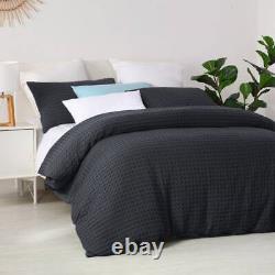 Washed 100% Waffle Cotton Duvet Cover In Black / Organic Cotton Twin Queen King