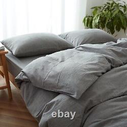Washed Grey Color Linen Duvet Cover With Buttons Twin Full Double Queen King Set