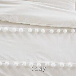White Pom Pom Linen Bedding Set Queen Comforter Twin Full Queen King Duvet Set