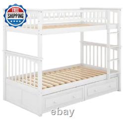 White Twin Size Wood Bunk Bed with 2-Drawers