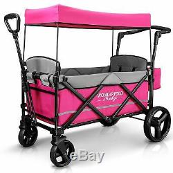WonderFold Baby XL 2 Passenger Push Pull Twin Double Stroller Wagon Pink