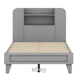 Wood Twin / Full Size Platform Bed with Storage Headboard Shelves for Kids Child