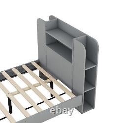 Wood Twin / Full Size Platform Bed with Storage Headboard Shelves for Kids Child