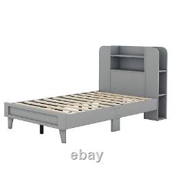 Wood Twin / Full Size Platform Bed with Storage Headboard Shelves for Kids Child