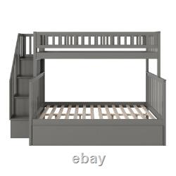Woodland Staircase Bunk Bed Twin over Full with 2 Urban Bed Drawers in Grey