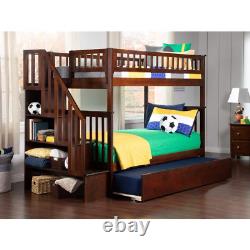 Woodland Walnut Twin over Twin Staircase Bunk Bed with Twin Size Urban Trundle B