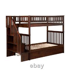 Woodland Walnut Twin over Twin Staircase Bunk Bed with Twin Size Urban Trundle B