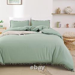YIRDDEO White Comforter Set Twin 2pcs Boho Ball Pom Pom Bedding, Aesthetic White