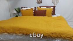 Yellow Fringes Linen Bedding Set Queen Comforter Twin Full Queen King Duvet Set