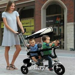 4 Dans 1 Twins Enfants Poussette De Bébé Tricycle De Sécurité Double Rotatif Seat Avec Le Panier