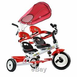 4in1 Twins Enfants Bébé Poussette Double Tricycle Sécurité Rotatif Seat Canopy Shade
