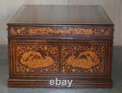 Antique Restaured Dutch Marquetry Inlaid Double Sided Twin Pedestal Partners Desk