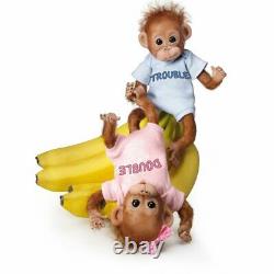 Ashton-drake Double Trouble Potible Bébé Orangutan Twins Avec Cheveux Wispy