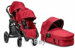 Baby Jogger City Select Twin Double Poussette Rouge Avec Second Seat & Bassinet Nouveau