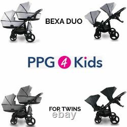 Bébé Pram Bexa Duo Pour Twins, Double + Poussette 2xcar Seat, 4in1 Système Voyage