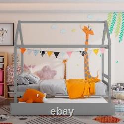 Cadre de lit pour enfants de taille jumelle en bois avec lit gigogne, maison de l'enfant, chambre de garçons en bas âge.
