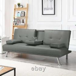 Canapé-lit Moderne En Cuir Faux Futon Pliez Vers Le Haut Et Vers Le Bas Couch Recliner Avec Support De Tasse