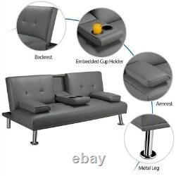 Canapé-lit Moderne En Cuir Faux Futon Pliez Vers Le Haut Et Vers Le Bas Couch Recliner Avec Support De Tasse