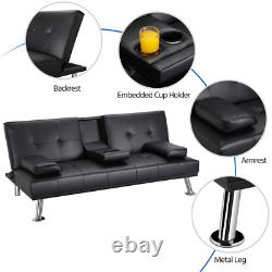 Canapé-lit convertible Futon en cuir synthétique avec oreillers, inclinable et confortable, style Loveseat