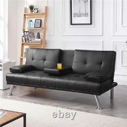 Canapé-lit futon en simili cuir avec oreillers inclinables et inclinables