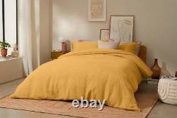 Couverture de couette en coton lavé de couleur moutarde jaune pour lit jumeau, double, complet, grand lit.