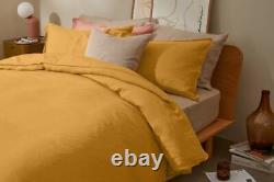 Couverture de couette en coton lavé de couleur moutarde jaune pour lit jumeau, double, complet, grand lit.