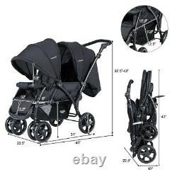 Double Twin Baby Stroller Wagon Pour Nourrissons Easy Fold W Canopy Deux Enfant Siège Noir