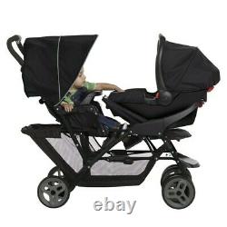 Duo Tandem Twin Seat Buggy Poussette Poussette Noire /grey Kids Toddler Enfants
