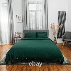 Ensemble de housse de couette en lin vert émeraude pour lit double, queen ou king size
