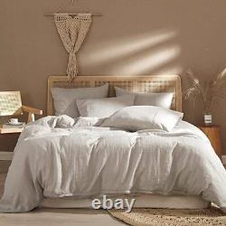 Ensemble de literie en lin délavé avec housse de couette - Couleur beige - Housse de couette pour lit double ou lit jumeau.