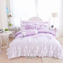 Ensemble de literie pour lit double avec volants en coton 100% - housse de couette, couvre-lit et draps