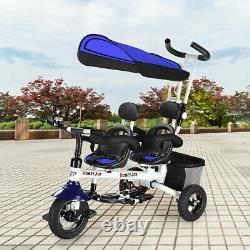 Honeyjoy 4-in-1 Baby Twins Double Easy Steer Poussette Tricycle Détachable Bleu