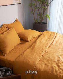 Housse de couette en coton jaune lavé avec effet pierre - Ensemble de literie avec housse de couette - Tailles jumeau et double