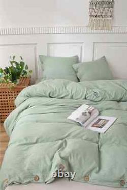 Housse de couette en coton lavé couleur vert sauge pour lit simple, double, complet et king size.